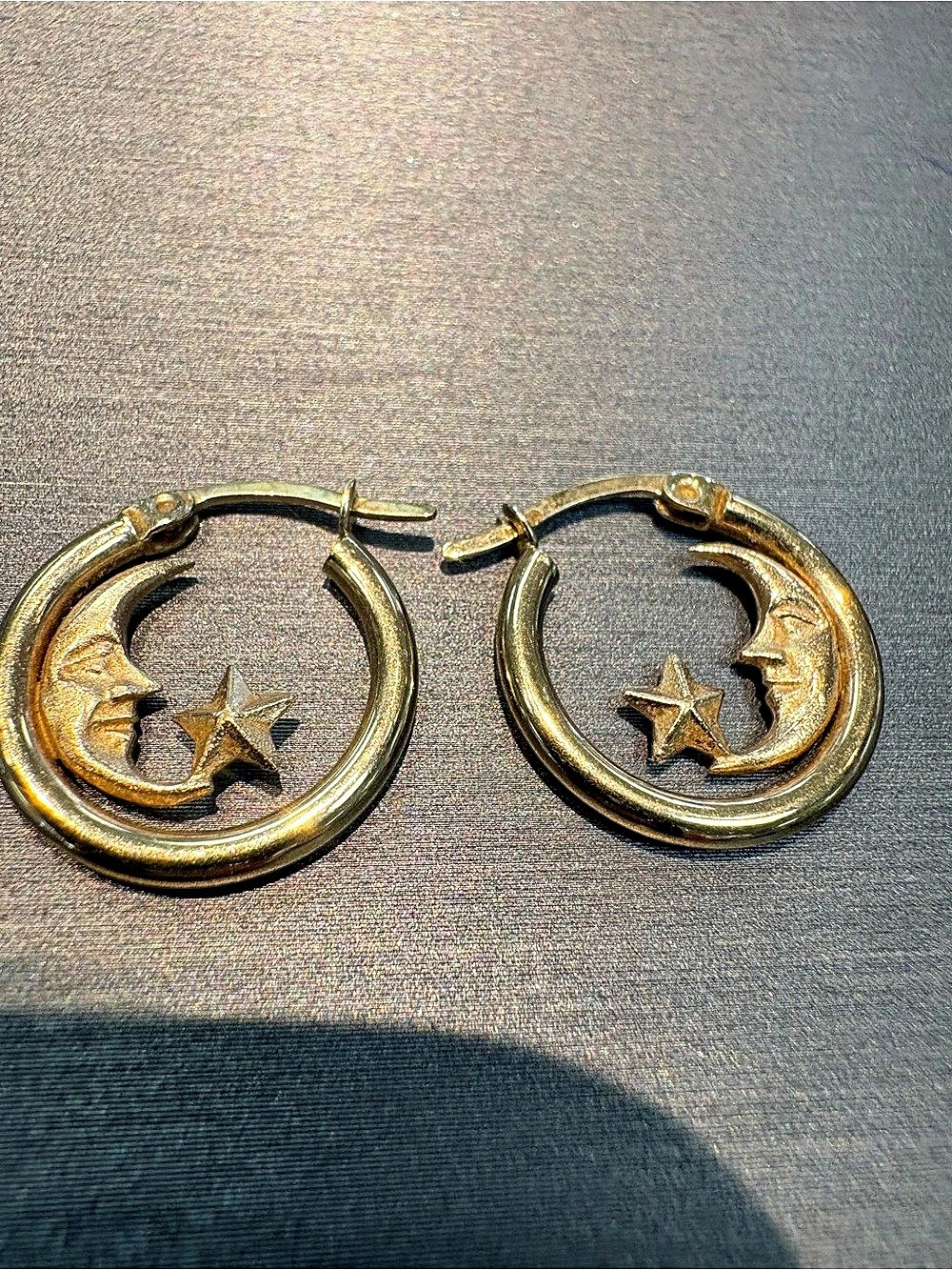 Gold Star Hoop Earrings 1.3 14 k solid gold